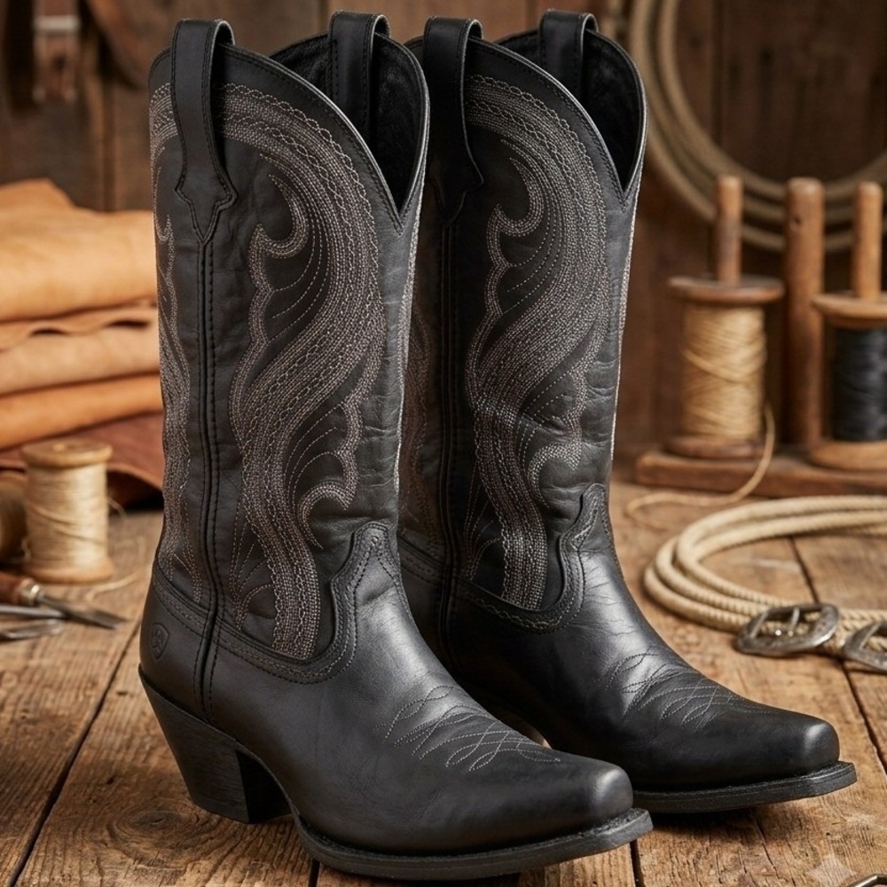 Ariat Heritage Western Black Leather Cowboy Boots 10016356 Men 9B Square Toe